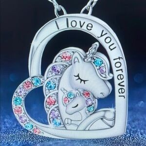 Silver Unicorn Heart Pendant Necklace